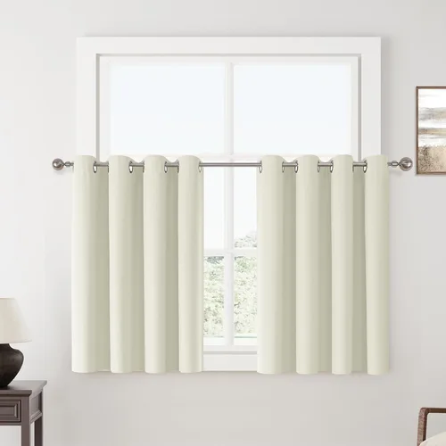 Miniatura 118 de ChrisDowa Cortinas 100% Opacas de Abedul Sólido de 45 Pulgadas de Largo, 2 Paneles para Dormitorio y Sala de Estar, Estilo Granja Oscurecedoras