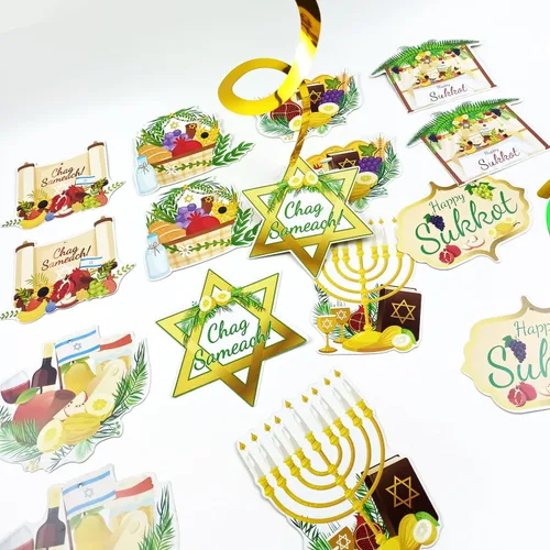 Miniatura 4 de 38 espirales colgantes de Sukkot feliz, Chag Sameach Party Foil Ceiling Swirls Streams, Happy Sukkah Sukkot Decoraciones para celebración judía