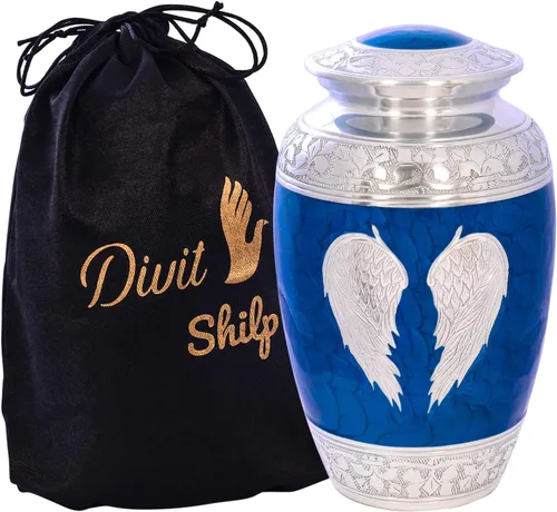 Urna de cremación para cenizas humanas con bolsa de satén, para adultos de hasta 200 libras | Urnas funerarias grandes hechas a mano (alas de ángel