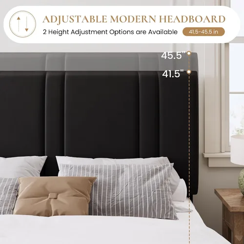 Miniatura 5 de SHA CERLIN Base de cama de plataforma de tamaño completo, cama tapizada de terciopelo con cabecera ajustable, diseño capitoné de canal vertical