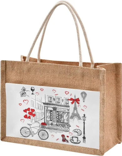 Miniatura 35 de CaTaKu Divertida bolsa de yute con asas y cremallera para gatos, bolsa de arpillera reutilizable con bolsillo frontal de lona, regalo para bodas, 12