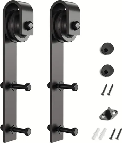 SMARTSTANDARD Perchas de hardware para puerta corrediza de granero, 2 piezas (negro) (perchas en forma de J)
