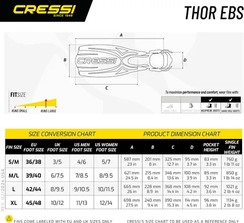 Miniatura 5 de Cressi Aletas de tacón abierto para adultos con correa elástica para buceo - Fuerza, potencia, comodidad, estética, ligereza - Thor EBS: Made in