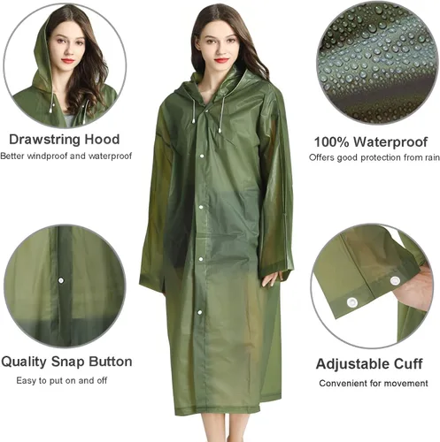 Miniatura 16 de Cosowe Ponchos de lluvia reutilizables para adultos, 2 piezas impermeables de emergencia para mujeres y hombres con capucha y cordón