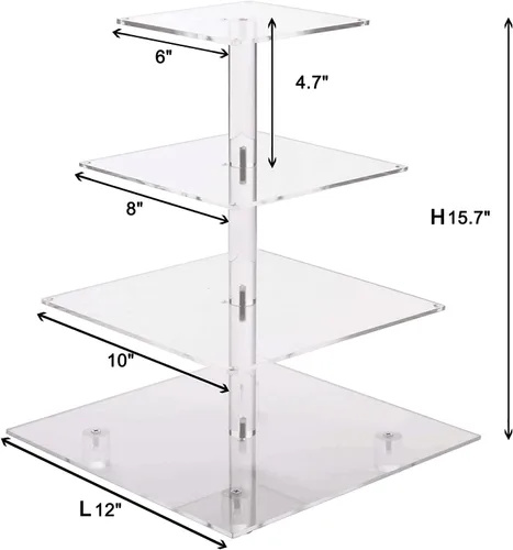 Miniatura 6 de weddingwish Soporte para cupcakes, soporte cuadrado de acrílico de 4 niveles con cadena de luces LED, torre de postre para pastelería