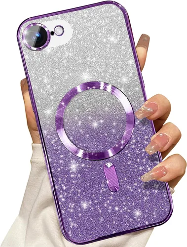 Miniatura 62 de Misscase Funda magnética compatible con iPhone 14 con purpurina y protector de lente de cámara, protección completa, compatible con MagSafe