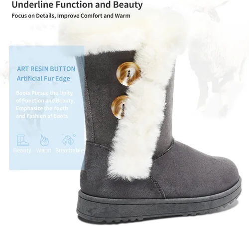 Miniatura 4 de Obtaom Botas de nieve de invierno para mujer, botas cortas de media pantorrilla, botas de moda de resina con botón de resina sintética para mujer