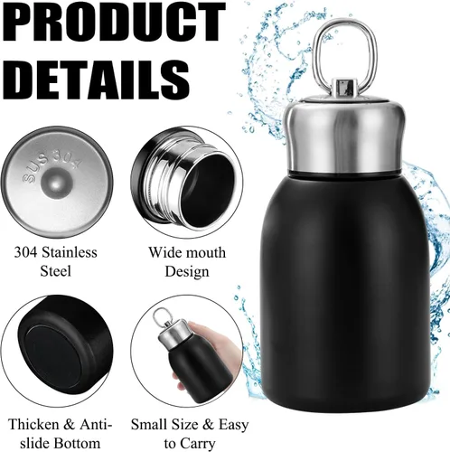 Miniatura 3 de Mini botella de agua aislada al vacío de acero inoxidable para bebidas frías y calientes, taza de café de viaje 10.2 oz /10.1 fl oz (negro)