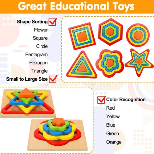 Miniatura 2 de Rompecabezas Montessori para niños pequeños, juguete de clasificación de formas de madera, juguete sensorial, actividades para niños pequeños