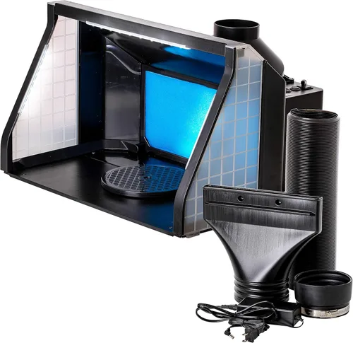 Master Airbrush Estación de Cabina de Pulverización de Aerógrafo Portátil Grande con Luces LED, Ventilador de 25W, Mesa Giratoria y Manguera de