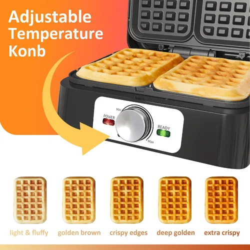 Miniatura 4 de Sunvivi Máquina de gofres de 2 rebanadas: plancha eléctrica para gofres con control de temperatura ajustable, máquina de gofres antiadherente