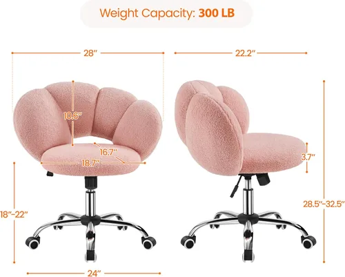 Miniatura 3 de Yaheetech Boucle - Silla de escritorio tapizada en forma de nube, silla de tocador ajustable para oficina en casa, silla de computadora con ruedas