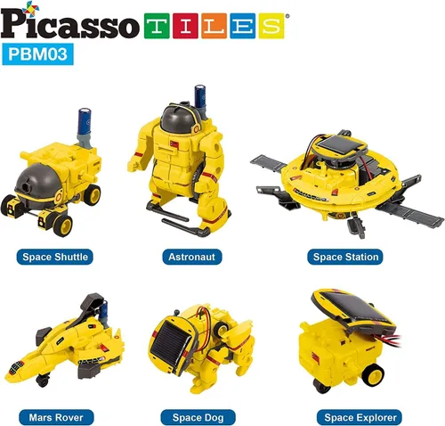 Miniatura 2 de PicassoTiles STEM - Robot espacial con energía solar para niños, juguete educativo de aprendizaje de ingeniería de construcción, 6 en 1, creativo