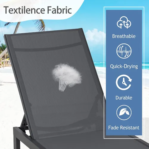 Miniatura 7 de QAQA - 2 tumbonas para exteriores con ruedas, silla de aluminio para patio con 5 posiciones ajustables para piscina, playa, patio, gris oscuro