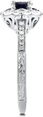 Miniatura 3 de Anillo de compromiso de diamantes y zafiros de talla redonda de Kobelli de 34 quilates (ctw) en oro blanco de 14 k