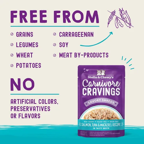 Miniatura 4 de Stella & Chewy's Carnivore Cravings - Alimento húmedo para gatos, bolsas de primera calidad, sin granos, salmón, atún y caballa con alto contenido