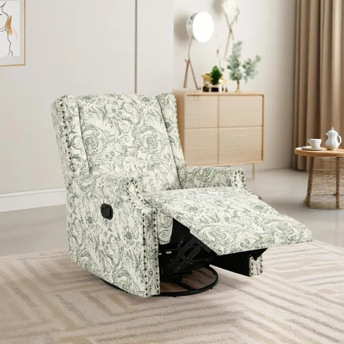 Miniatura 46 de Silla reclinable tapizada, sillón de ala floral con respaldo y reposapiés ajustables, cómoda silla decorativa para leer, sofá individual