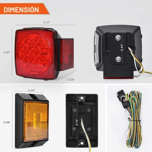 Miniatura 2 de Nilight 2 piezas de luces LED cuadradas para remolque, de perfil bajo, sumergibles, IP68, luces direccionales y de freno traseras, laterales