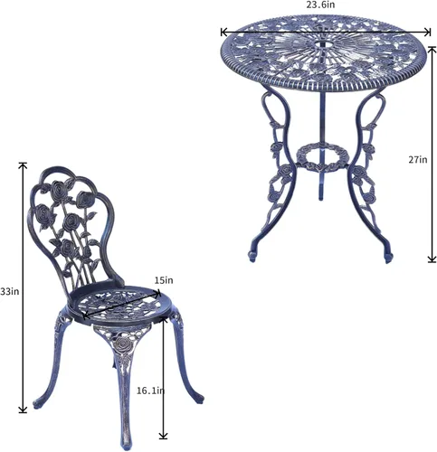 Miniatura 2 de KAILI - Juego de muebles de exterior de bistró con patrón de rosas, 1 mesa y 2 sillas para jardín, patio, porche (Rosa-Bronceado)