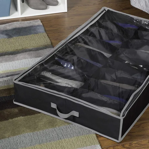 Miniatura 2 de Richards Caja de cambios negro/gris, organizador de zapatos de 16 celdas, 37.5 x 23.5 x 5.5 pulgadas, negro