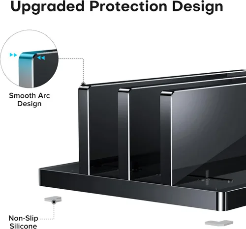 Miniatura 3 de OMOTON Soporte vertical para laptop para escritorio, soporte de acrílico para computadora portátil transparente ajustable para MacBook Pro Air, HP