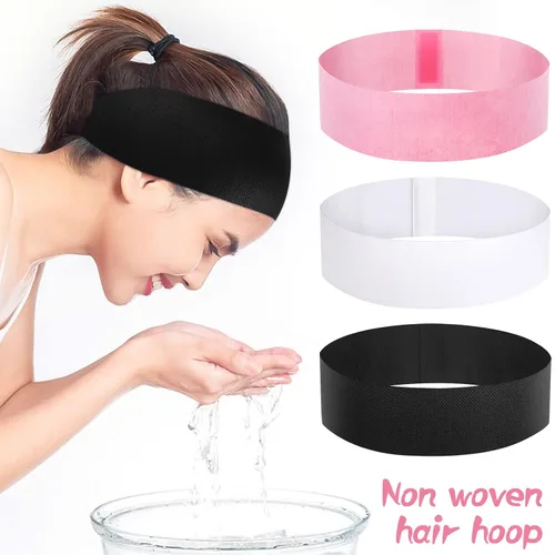 Miniatura 6 de Pimoys 30 diademas desechables para tratamientos faciales, cuidado de la piel de las mujeres, maquillaje, baño, deporte, blanco, negro, rosa