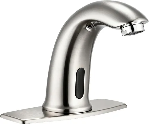 Grifo de lavabo de baño sin contacto con sensor de movimiento automático, grifo de baño comercial con placa de cubierta, grifo de latón macizo de 1
