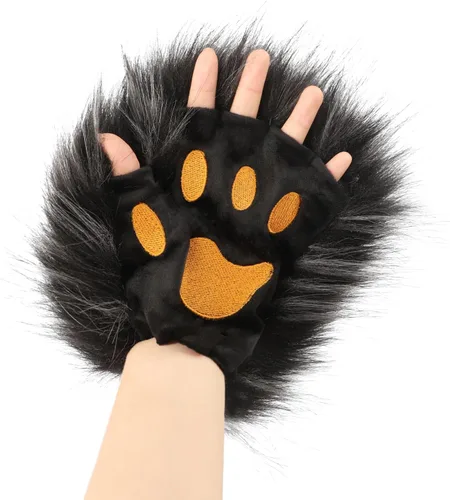 Miniatura 65 de Guantes de garra para disfraz de Halloween, medio dedo, lobo, oso, gato, guantes, guantes de piel sintética para mascarada, cosplay, utilería de mano