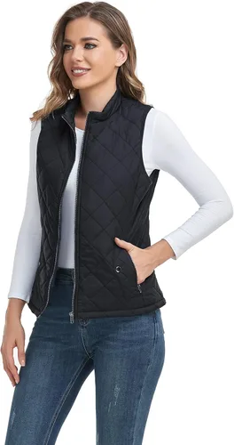 Miniatura 4 de LONGKING Chaleco para mujer con un bolsillo interior, cuello alto, ligero, con cremallera, acolchado, para mujer