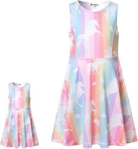 Jxstar Vestidos de flores a juego para niñas y muñecas, sin mangas, verano, 18 pulgadas, ropa para muñecas