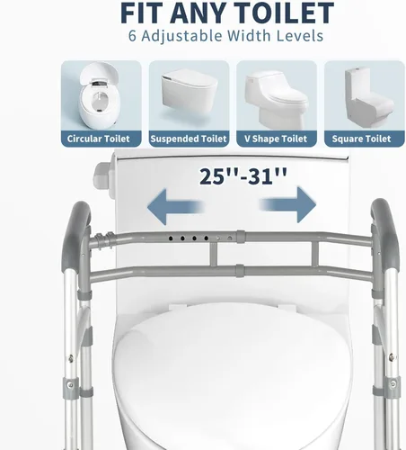 Miniatura 4 de Rieles de seguridad para inodoros, altura ajustable, plegable, montaje sin herramientas, para ancianos, personas mayores, discapacitados