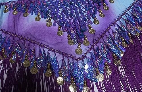 Miniatura 5 de LauthenS Pañuelo de danza del vientre con borlas de lentejuelas monedas triangulares falda envolvente para festivales de música