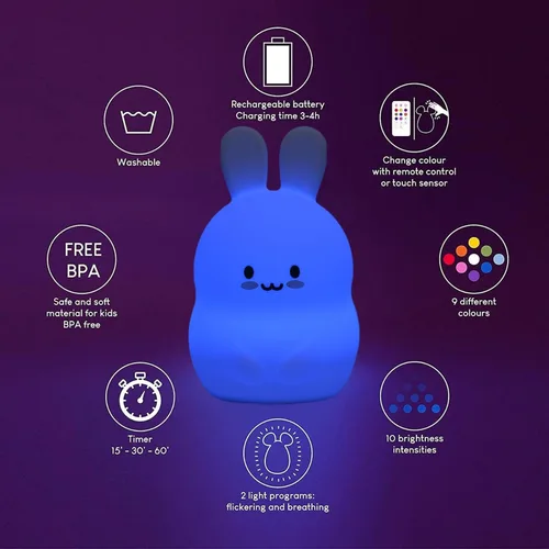 Miniatura 4 de Luces nocturnas de conejo de gran tamaño, lámpara de noche para dormitorio, resistente a la rotura, cuidado de los ojos, brillo ajustable, ajuste