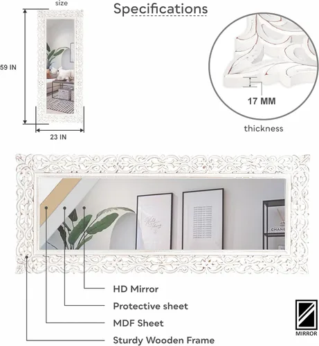 Miniatura 3 de JFY Designs Espejo de Pared y Acento Decoración de Pared - Espejo de Tocador con Marco de Madera Laminada, Espejos de Pared Montados Estilo Boho
