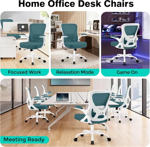 Miniatura 9 de AreShark Silla de oficina – Silla de escritorio ergonómica de malla transpirable con soporte lumbar ajustable y reposabrazos abatibles – Silla