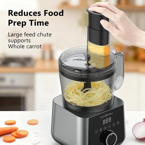 Miniatura 6 de Procesador inteligente de alimentos y picador de verduras, cuenco de 12 tazas, 6 funciones para picar, rebanar, papas fritas, purés y masa, canal