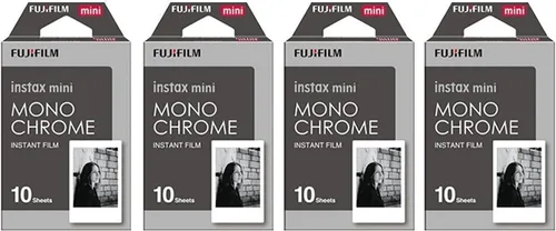 Fujifilm Instax Mini - Juego de 4 unidades de película instantánea monocromática, monocromática (10 x 4 = 40) # 337556 para impresora Mini 90 8 70