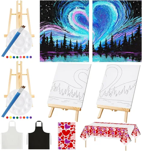 Miniatura 10 de Yeaqee Kit de 13 piezas de pintura y sorbo para adultos, lienzo elástico, para citas, noche, San Valentín, suministros de pintura, juego de pintura