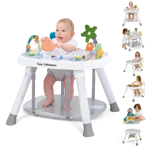 Time Followers® 6 en 1 Centro de Actividad para Bebé | Saltarines y Balancines | Andador y Mesa de Juego Estacionaria de 4 Etapas para Niños Blanco