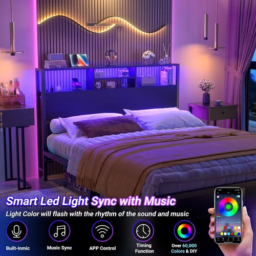 Miniatura 5 de Cabecero Aheaplus para Cama Individual con Almacenamiento, Cabeceros con Enchufes, Puertos USB y Luz LED, Cabecero Individual Solo, Altura