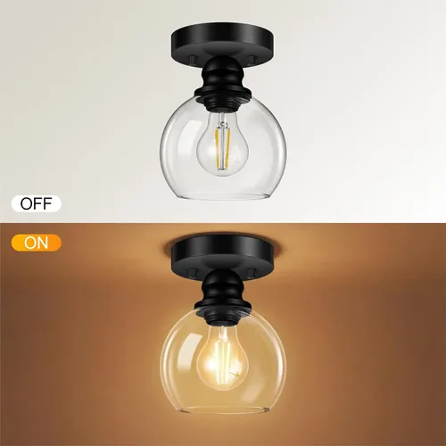 Miniatura 7 de Glass Semi Flush Mount Ceiling Light, Industrial Porch Light Fixtures, Matte Black Base with 6“ Clear Glass Shade, Bright Close to Ceiling Light for