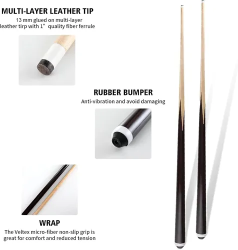 Miniatura 3 de JX Pool Cues for Adults or Kids 36inch 58inch Billiard House Cue Sticks for Child Hardwood Billiard Cue Sticks 13mm Glue-on Tips,Set of 2（2-Pieces