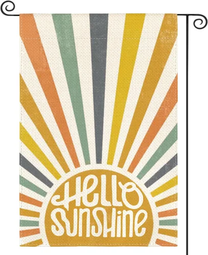 AVOIN colorlife Bandera de jardín clásica de Hello Sunshine de 12 x 18 pulgadas, doble cara exterior, fiesta de verano, vacaciones, arpillera para