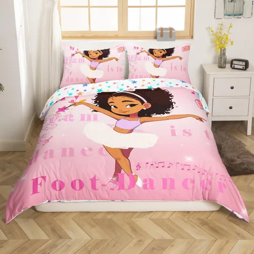 Miniatura 14 de Erosebridal Juego de funda de edredón negra mágica para niñas, tamaño individual, diseño de princesita para niños pequeños, funda de edredón rosa