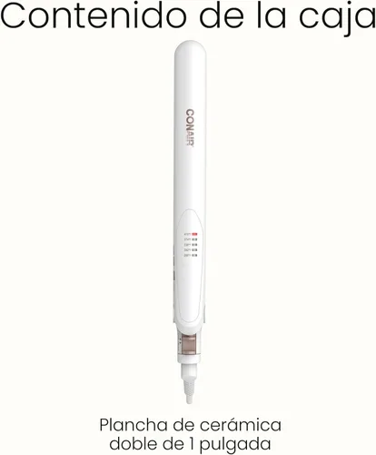 Miniatura 8 de Conair - Plancha de cerámica doble de 1 pulgada, alisador de pelo con pinza, 5 ajustes de calor, placas flotantes extra largas, blanco