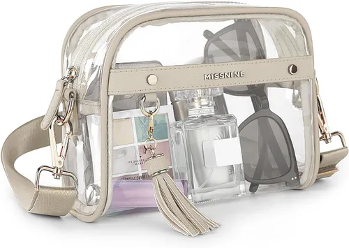 Missnine Bolsa transparente – Bolso pequeño aprobado por estadios para mujer – Bolsa cruzada para conciertos y eventos deportivos Caqui