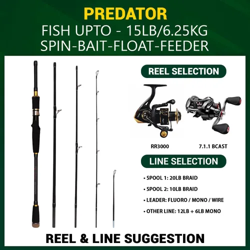Miniatura 6 de Rigged and Ready Predator Series Spin & Baitcast Travel Fishing Rods. Unique Spin Cast Micro Trigger. Compact Hi-Carbon Rods. 4 Rod Sections, 2