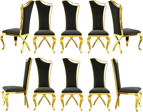 Miniatura 11 de BQueen Sillas de comedor negras y doradas, Sillas de comedor de lujo, Sillas de comedor Velevt con respaldo alto, Patas de acero inoxidable de oro