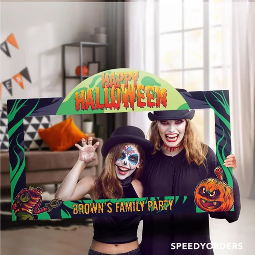 Miniatura 4 de Marco de cabina de fotos personalizado para fiesta de Halloween, accesorio de selfie personalizado con temática de calabaza, marco de selfie