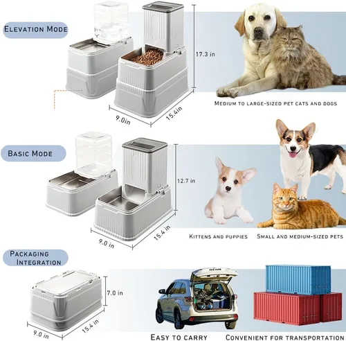 Miniatura 5 de Juego de cuencos elevados para perros, alimentador automático de alimentos por gravedad de 1 galón y dispensador de agua con cuencos de acero